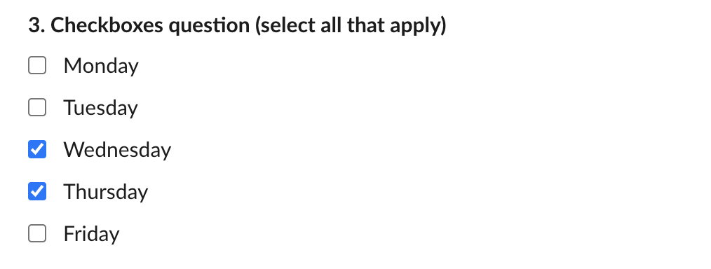 Checkboxes question example