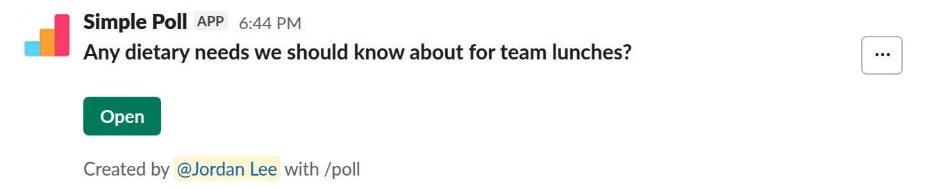 /poll "Any dietary needs we should know about for team lunches?" short text