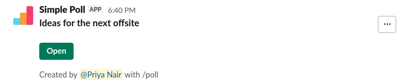 /poll "Ideas for the next offsite" short text :bulb: