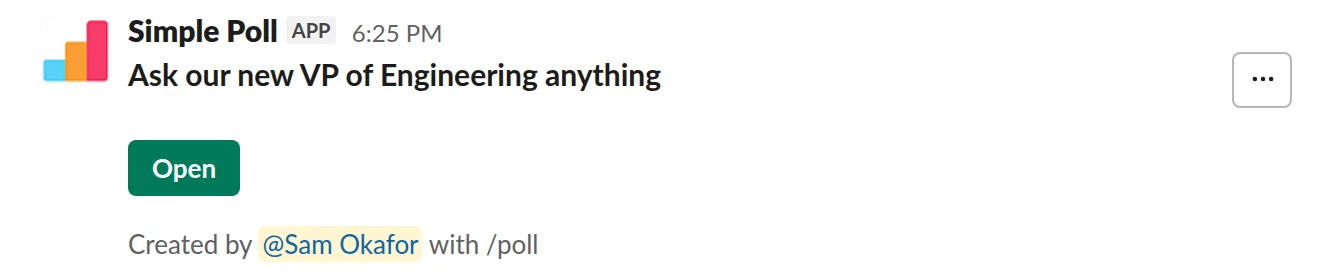 /poll "Ask our new VP of Engineering anything" q&a